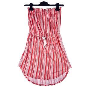 Billabong Women SZ M Orange/White Shirt Tail Hem Strapless Mini Dress